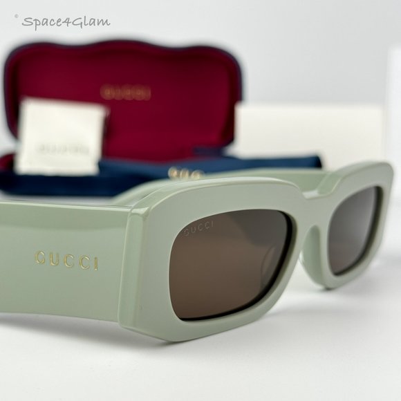 BRAND NEW Gucci GG1426S 004 Solid Sage Brown Unisex Rectangle Sunglasses - Picture 7 of 11